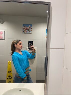 Bright Blue Pom-Pom Knit Hoodie Sweater